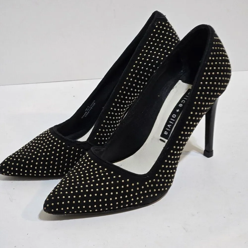 Alice + Olivia Gold Studs Pumps 3.75